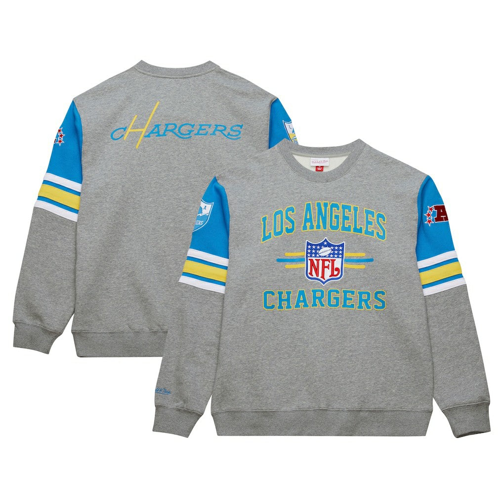 Los Angeles Chargers Mitchell & Ness All Over 4.0 Vintage Logo Pullover Sweatshirt