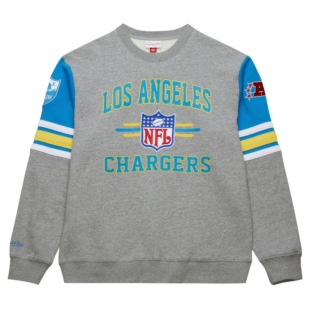 Los Angeles Chargers Mitchell & Ness All Over 4.0 Vintage Logo Pullover Sweatshirt