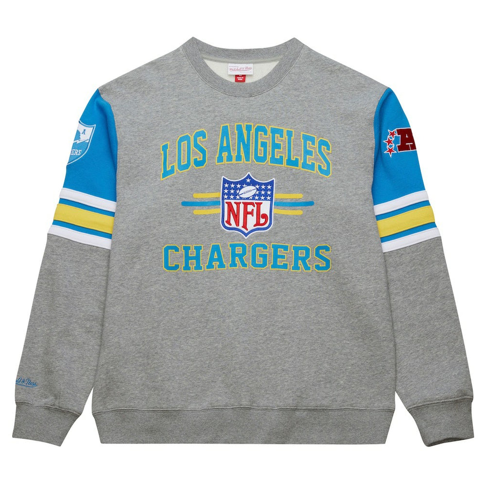 Los Angeles Chargers Mitchell & Ness All Over 4.0 Vintage Logo Pullover Sweatshirt