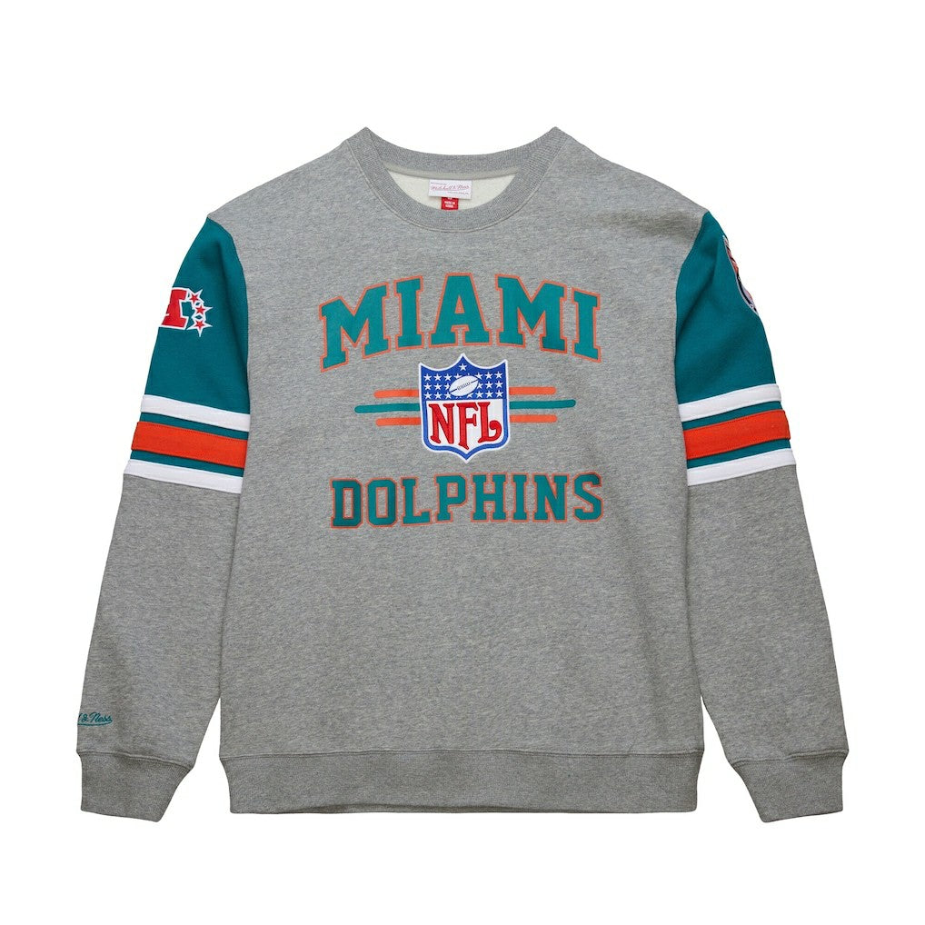 Miami Dolphins Mitchell & Ness All Over 4.0 Vintage Logo Pullover Sweatshirt