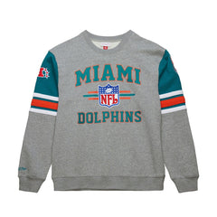 Miami Dolphins Mitchell & Ness All Over 4.0 Vintage Logo Pullover Sweatshirt