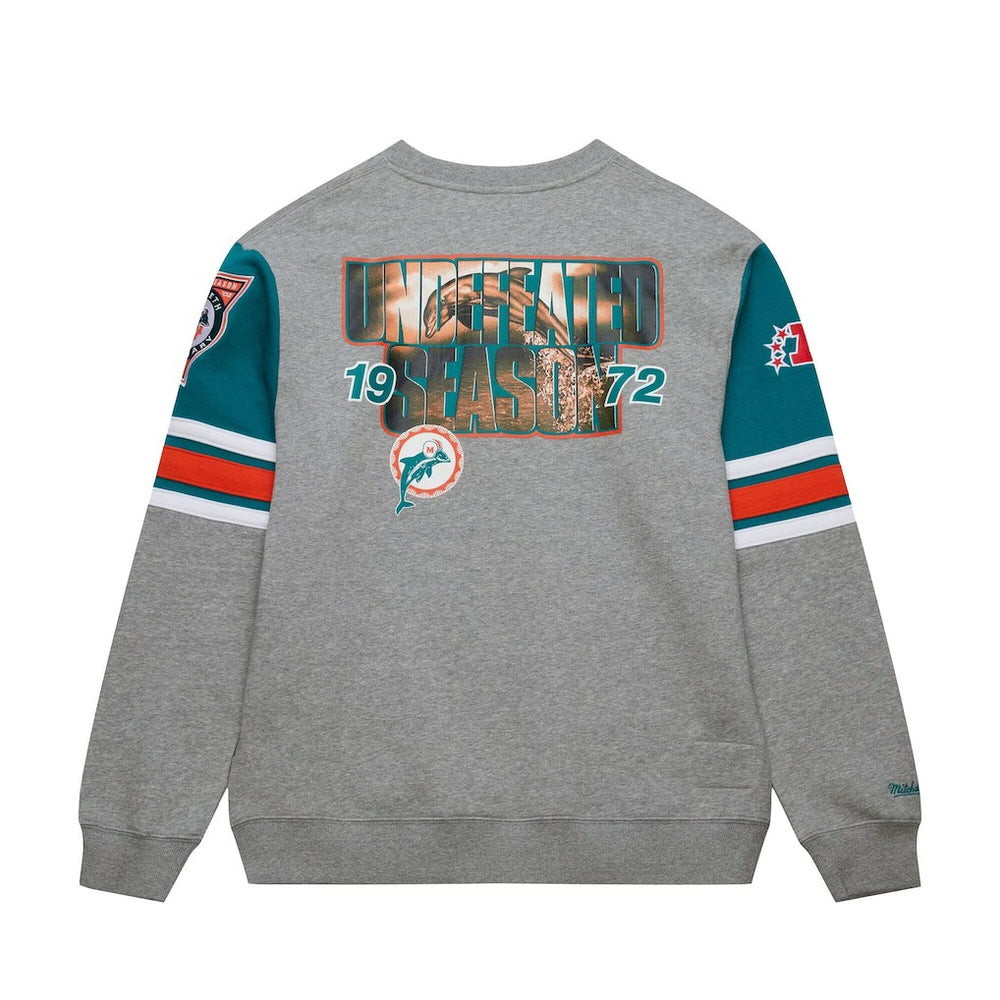 Miami Dolphins Mitchell & Ness All Over 4.0 Vintage Logo Pullover Sweatshirt