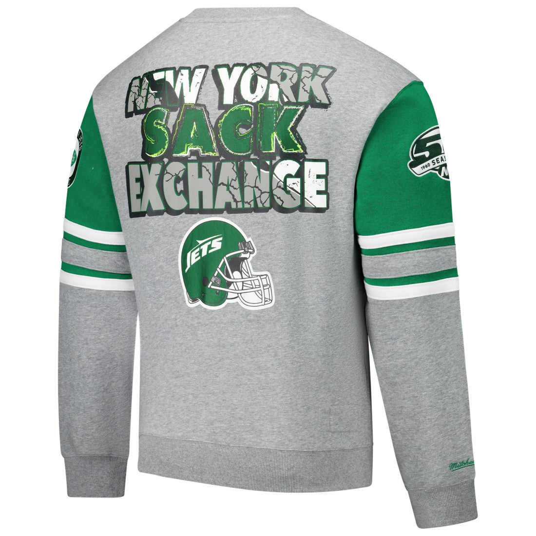 New York Jets Mitchell & Ness All Over 4.0 Vintage Logo Pullover Sweatshirt