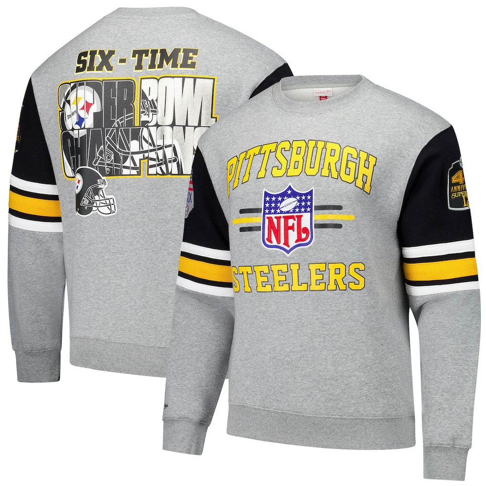 Pittsburgh Steelers Mitchell & Ness All Over 4.0 Vintage Logo Pullover Sweatshirt