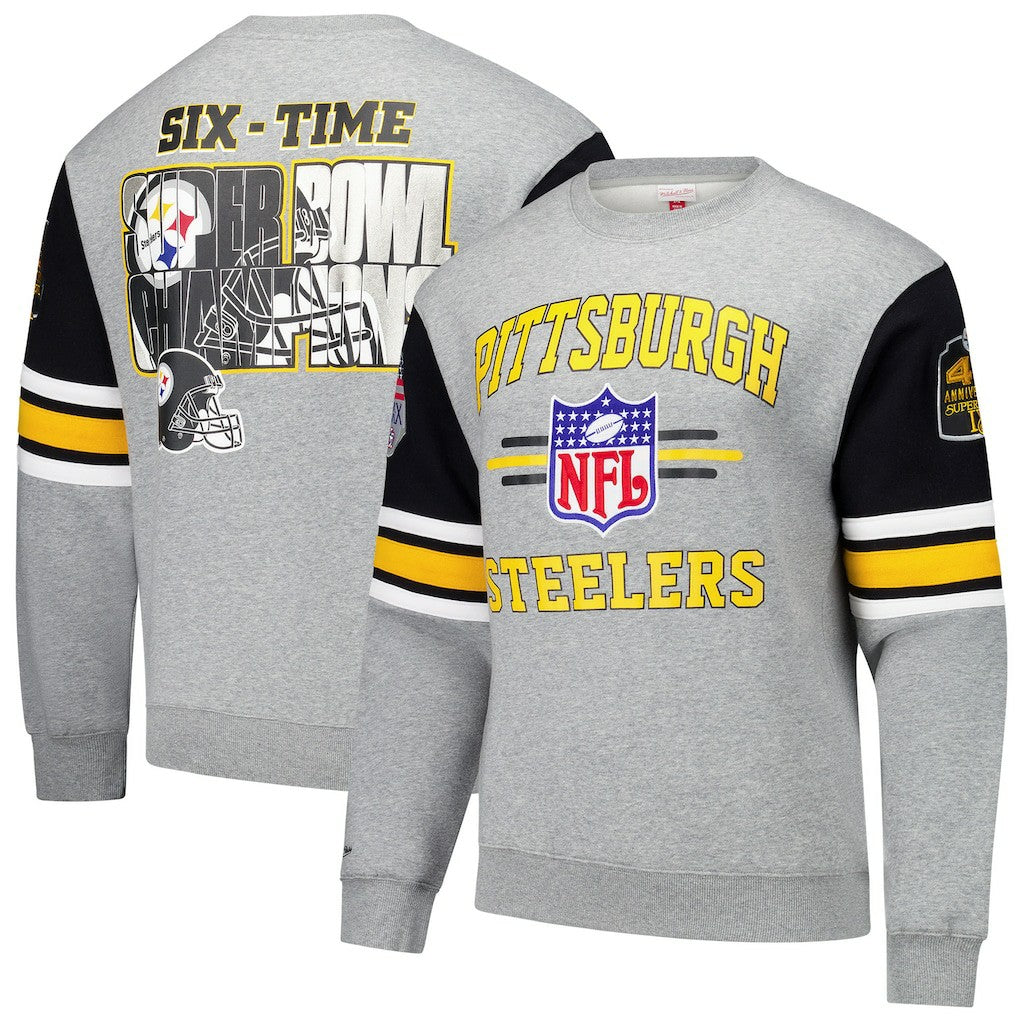 Pittsburgh Steelers Mitchell & Ness All Over 4.0 Vintage Logo Pullover Sweatshirt