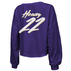 Baltimore Ravens  Derrick Henry  Majestic Threads Women's Name & Number Off-Shoulder Script Cropped Long Sleeve Relaxed V-Neck T-Shirt
