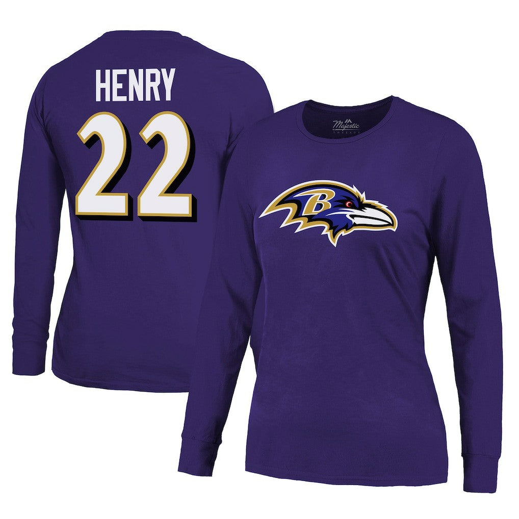 Baltimore Ravens  Derrick Henry  Majestic Threads Women's Name & Number Long Sleeve T-Shirt