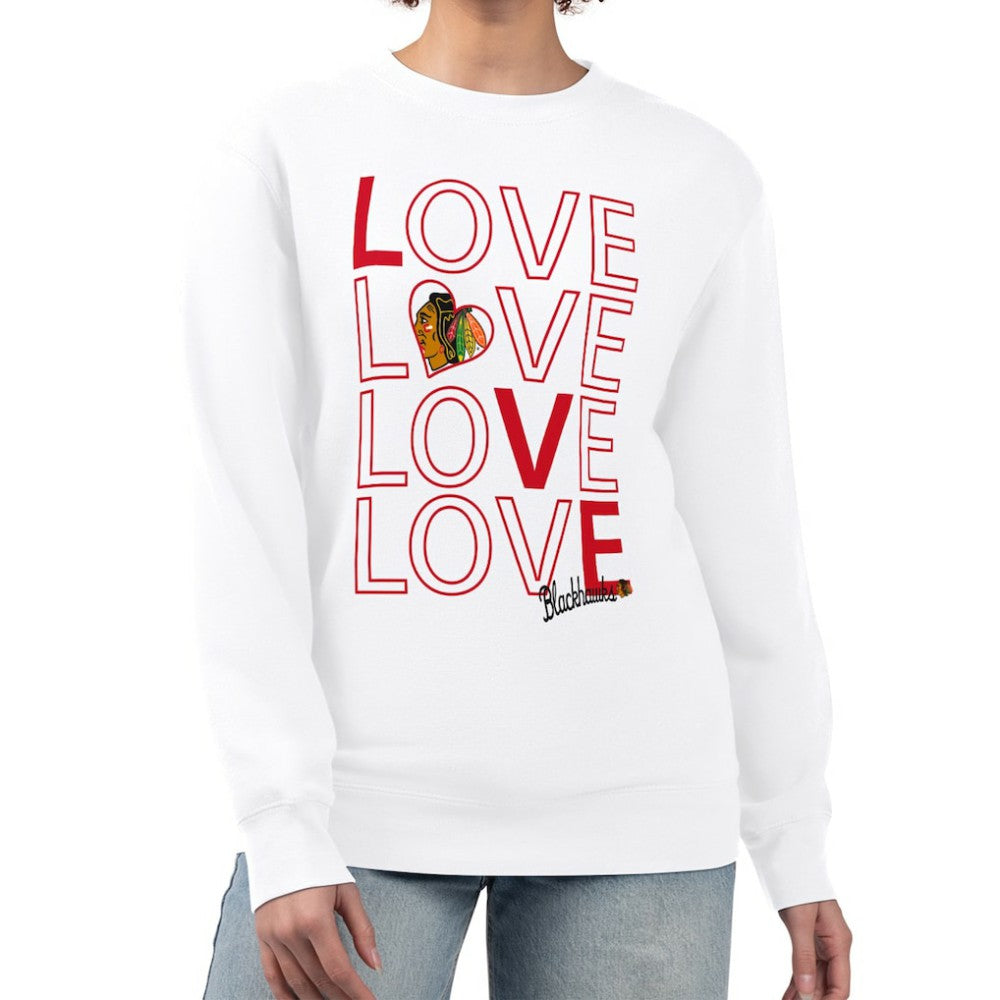 Chicago Blackhawks G-III 4Her by Carl Banks Women's Lots Of Love Team Logo Graphic Pullover Sweatshirt For Sale