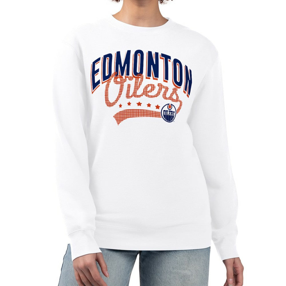 Edmonton Oilers G-III 4Her by Carl Banks Women's Filigree Team Graphic Fleece Pullover Sweatshirt Discount