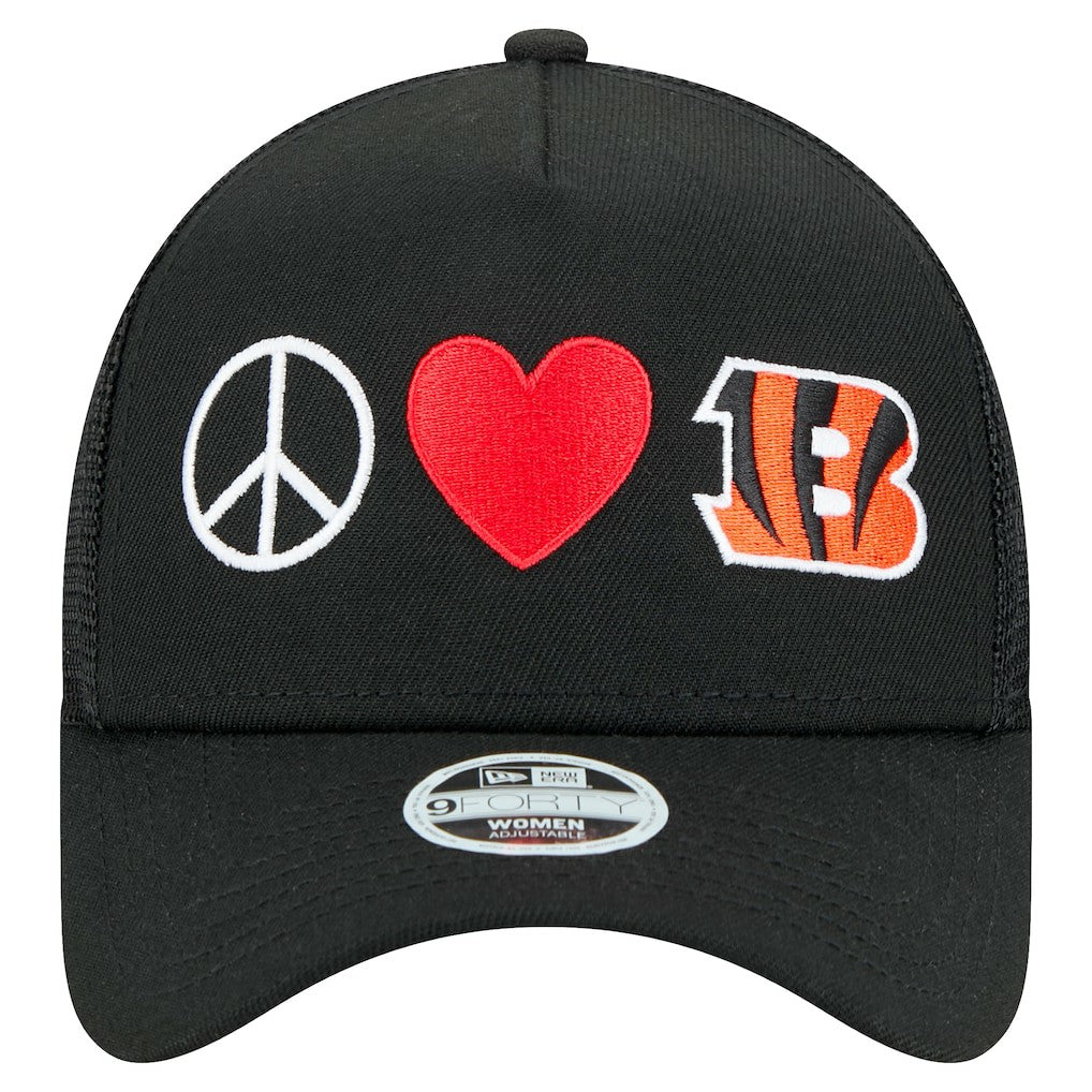 Cincinnati Bengals New Era Women's Peace & Love Trucker 9FORTY Adjustable Hat