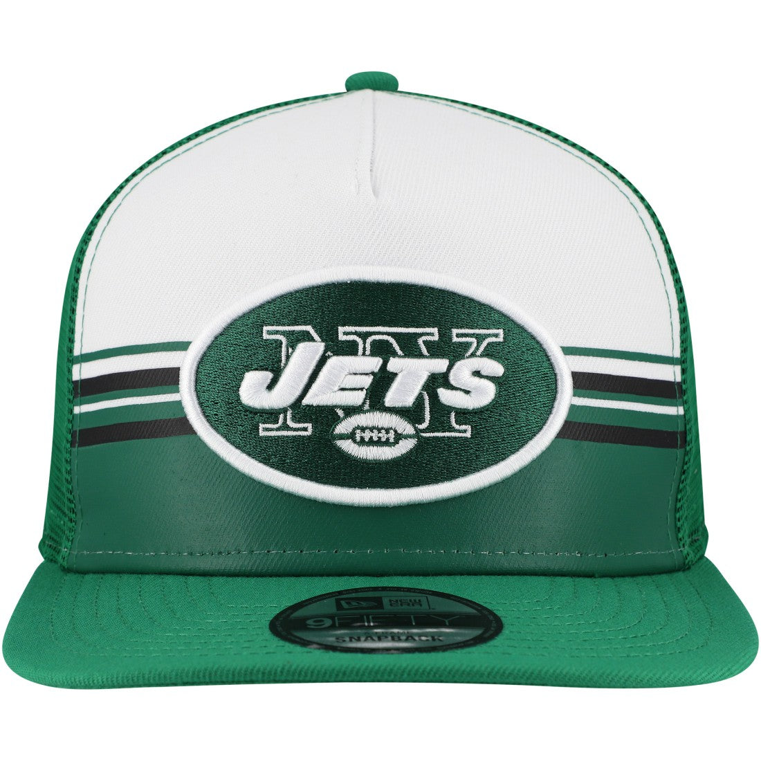 New York Jets New Era Striped A-Frame 9FIFTY Adjustable Trucker Snapback Hat