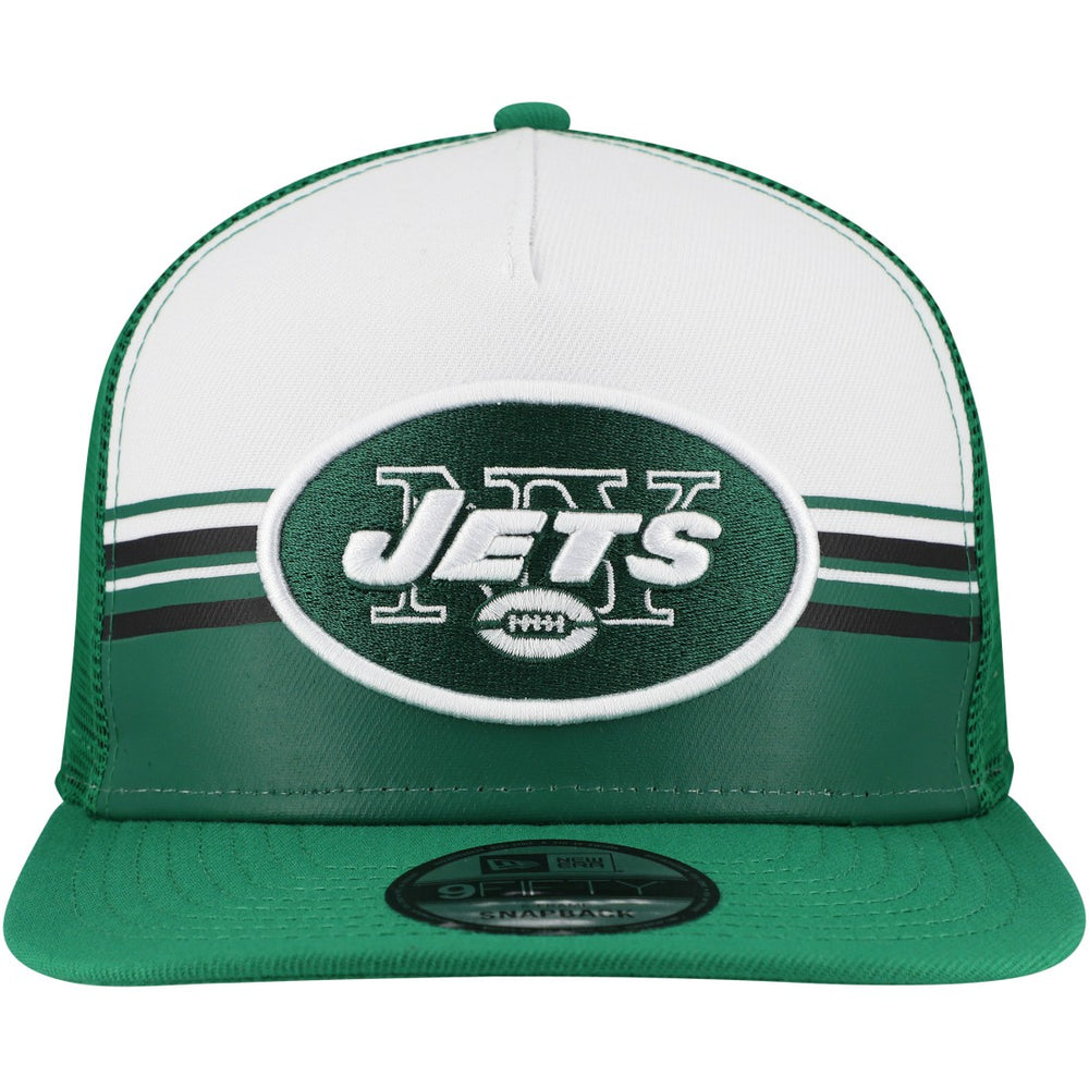 New York Jets New Era Striped A-Frame 9FIFTY Adjustable Trucker Snapback Hat