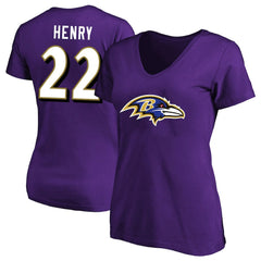 Baltimore Ravens  Derrick Henry  Women's Plus Size Fair Catch Name & Number Scoop Neck T-Shirt