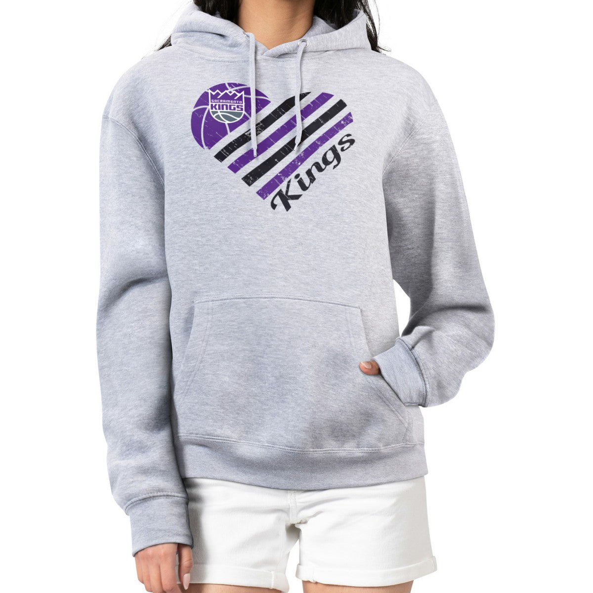 Sacramento Kings G-III 4Her by Carl Banks Women's Heart Pullover Hoodie - Heather Gray discount On Sale