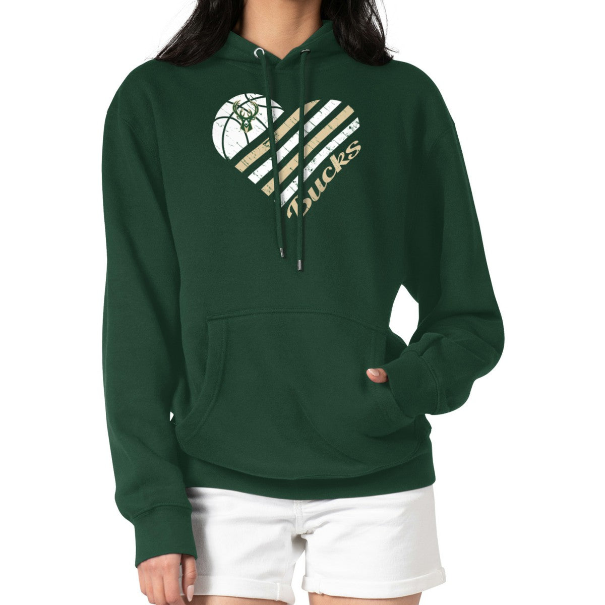 Milwaukee Bucks G-III 4Her by Carl Banks Women's Heart Pullover Hoodie - Green cheap On Sale