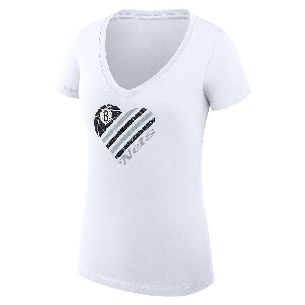 Brooklyn Nets G-III 4Her by Carl Banks Women's Super-Slim Fit Lightweight Heart V-Neck T-Shirt For Sale