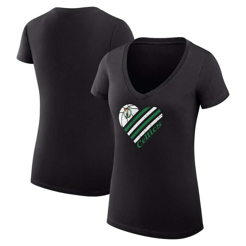 Boston Celtics G-III 4Her by Carl Banks Women's Super-Slim Fit Lightweight Heart V-Neck T-Shirt On Sale