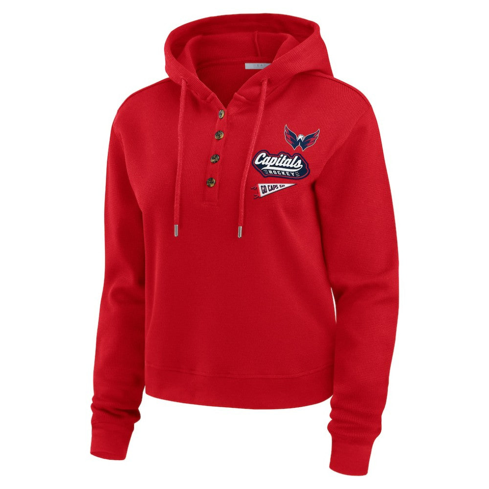 Washington Capitals WEAR by Erin Andrews Women's Waffle-Knit Pullover Hoodie On Sale