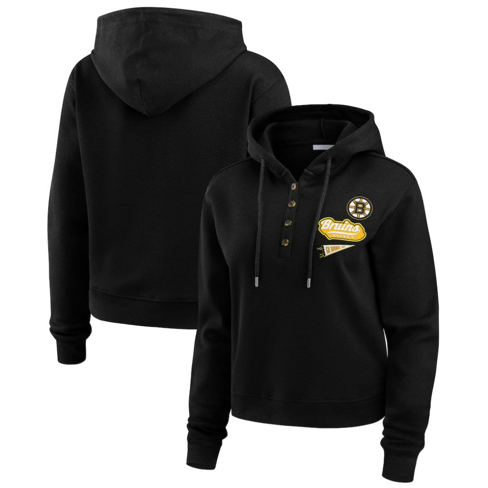 Boston Bruins WEAR by Erin Andrews Women's Waffle-Knit Pullover Hoodie Sale