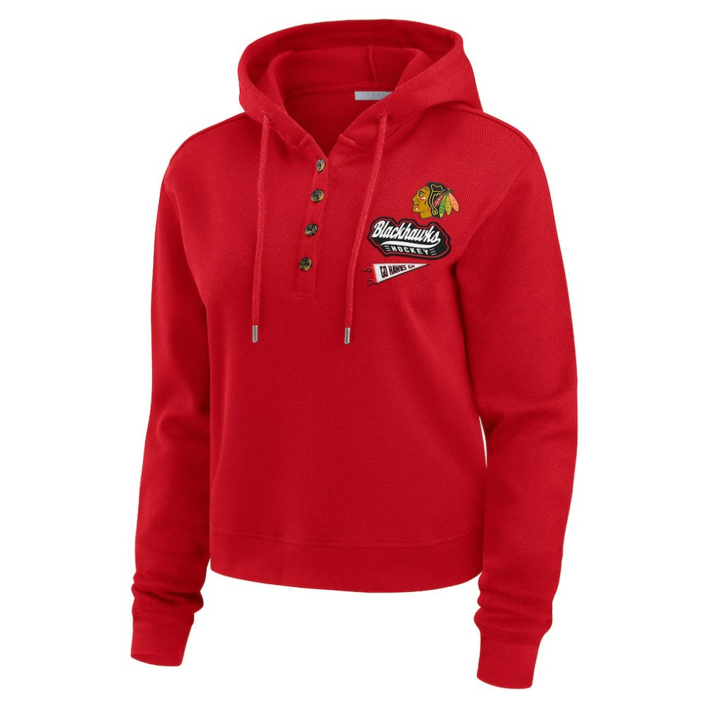 Chicago Blackhawks WEAR by Erin Andrews Women's Waffle-Knit Pullover Hoodie Sale