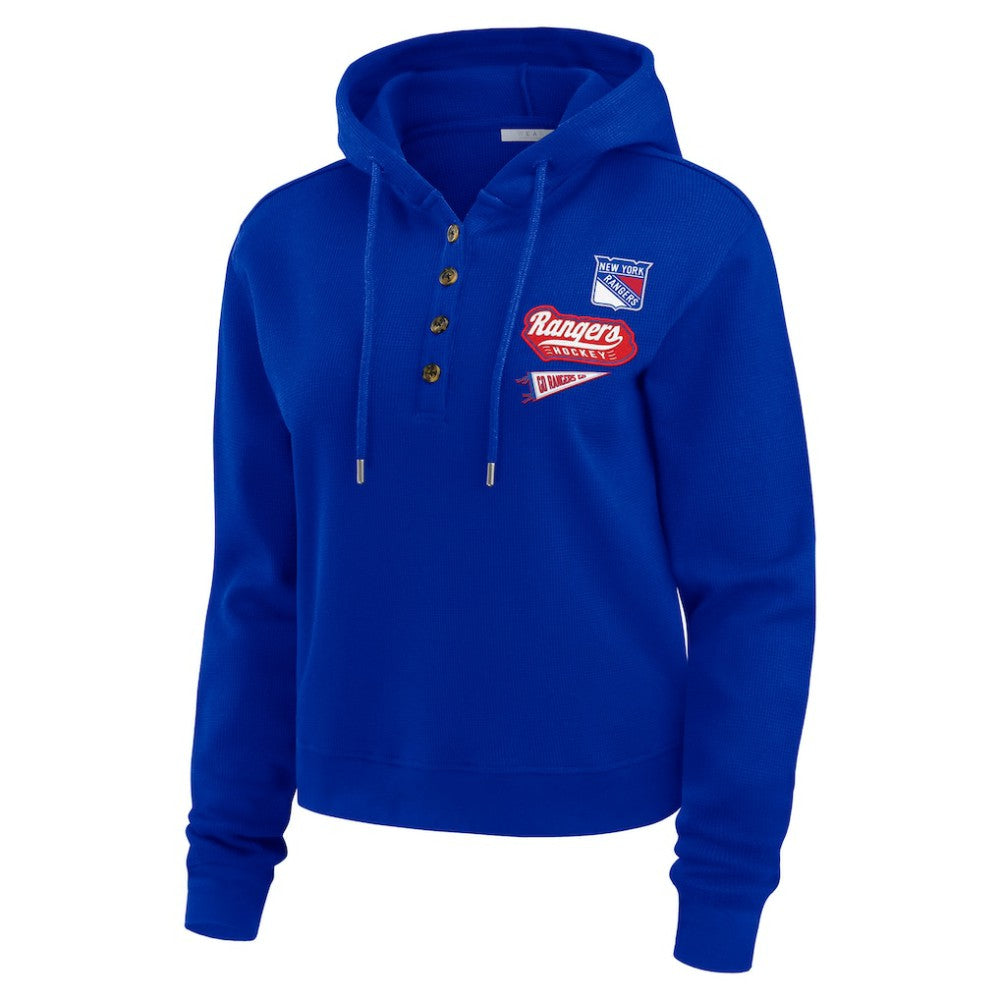 New York Rangers WEAR by Erin Andrews Women's Waffle-Knit Pullover Hoodie Sale
