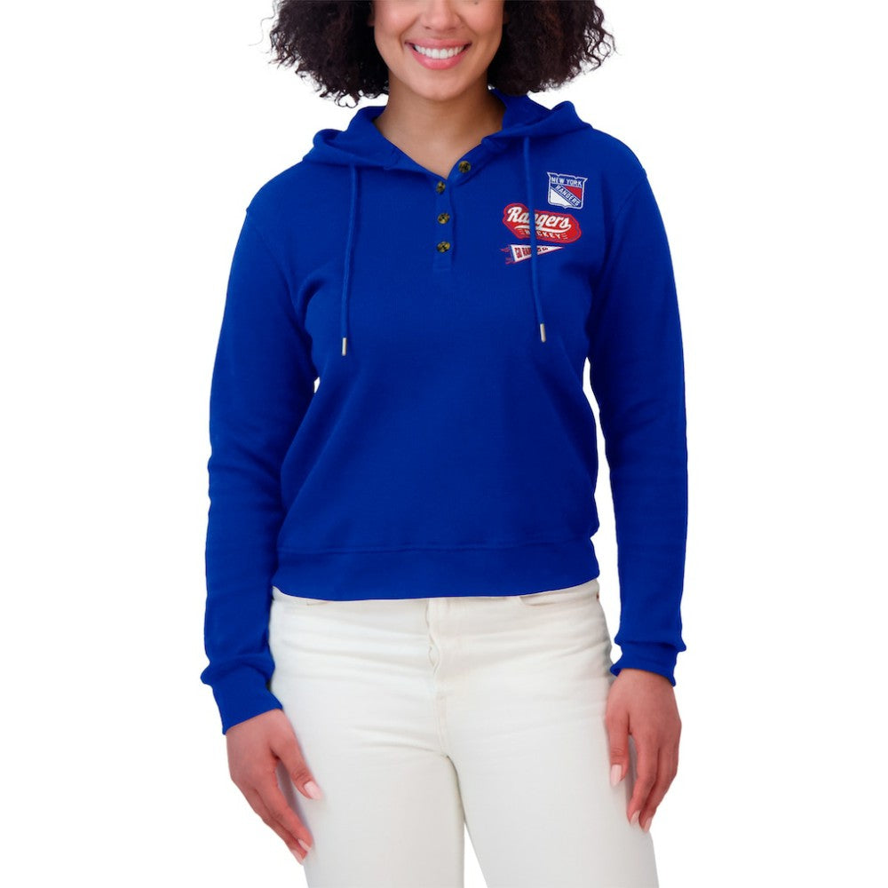 New York Rangers WEAR by Erin Andrews Women's Waffle-Knit Pullover Hoodie Sale