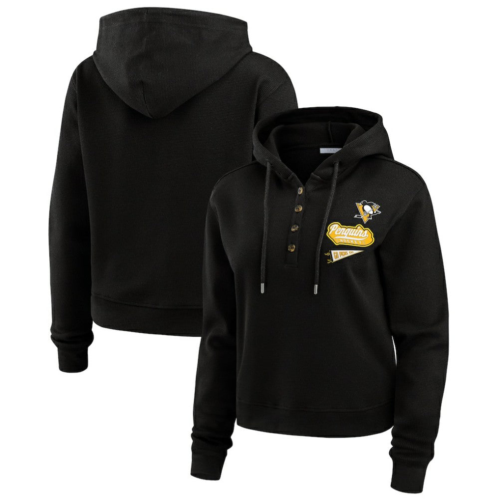 Pittsburgh Penguins WEAR by Erin Andrews Women's Waffle-Knit Pullover Hoodie For Sale