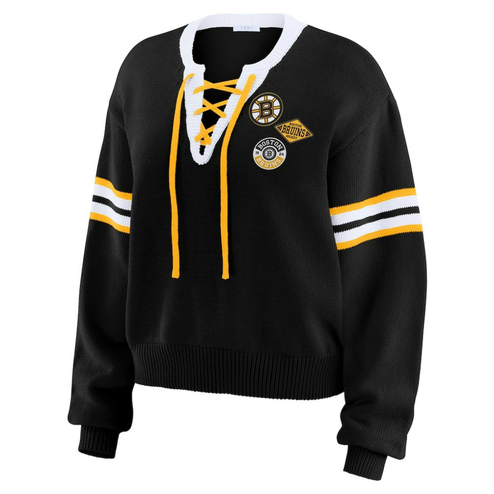 Boston Bruins WEAR by Erin Andrews Women's Cropped Lace-Up Sweater Outlet