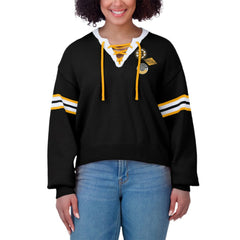 Boston Bruins WEAR by Erin Andrews Women's Cropped Lace-Up Sweater Outlet