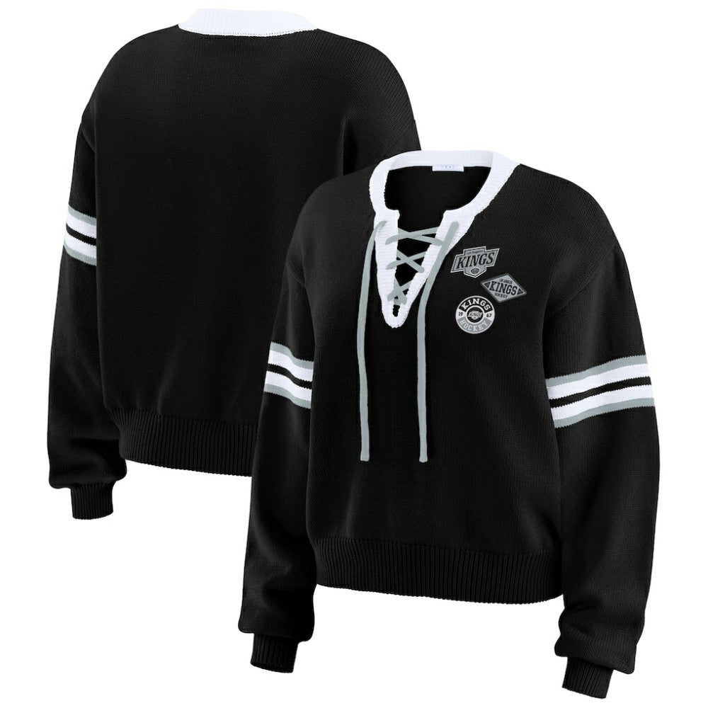 Los Angeles Kings WEAR by Erin Andrews Women's Cropped Lace-Up Sweater Discount