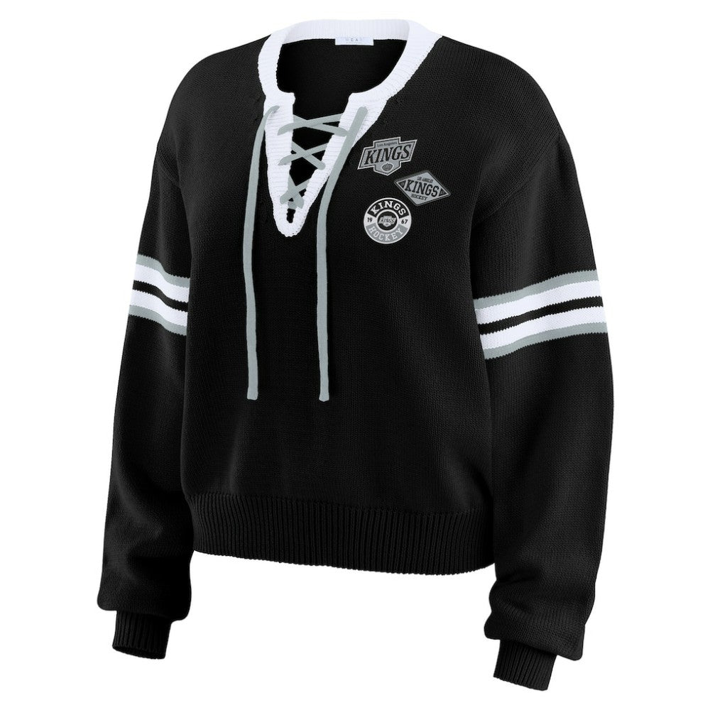 Los Angeles Kings WEAR by Erin Andrews Women's Cropped Lace-Up Sweater Discount