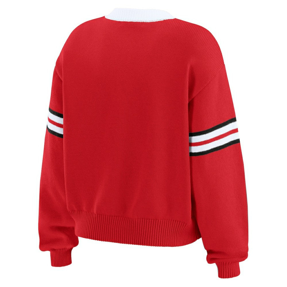 Detroit Red Wings WEAR by Erin Andrews Women's Cropped Lace-Up Sweater For Sale