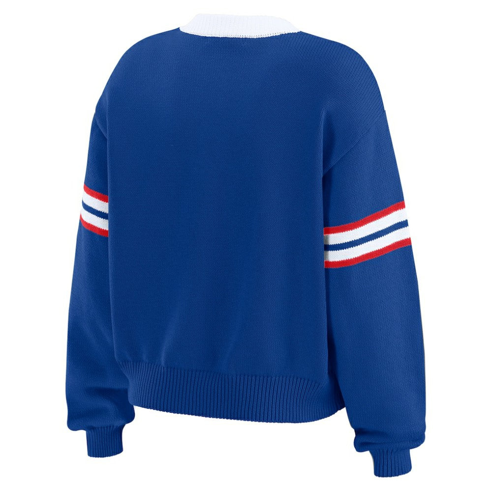 New York Rangers WEAR by Erin Andrews Women's Cropped Lace-Up Sweater On Sale
