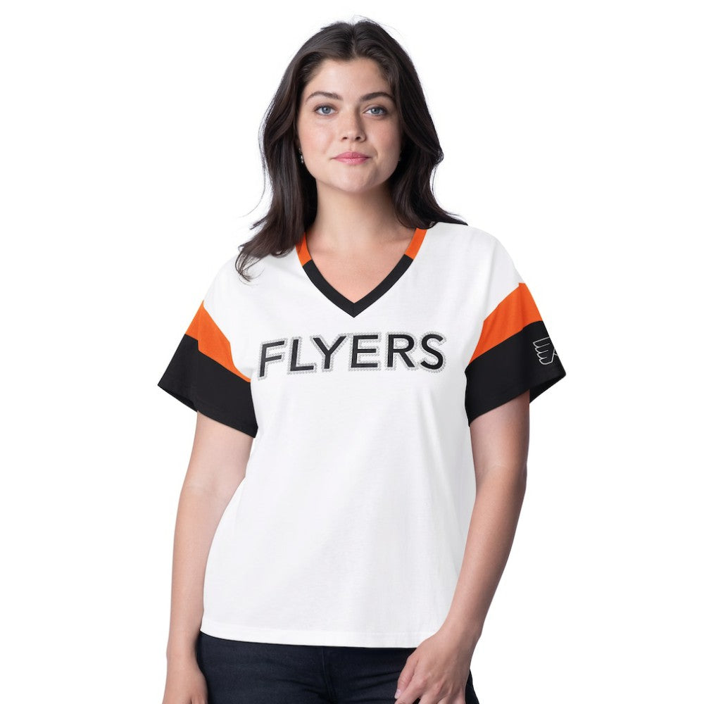 Philadelphia Flyers G-III 4Her by Carl Banks Women's Rink Oversized Rhinestone V-Neck T-Shirt For Sale