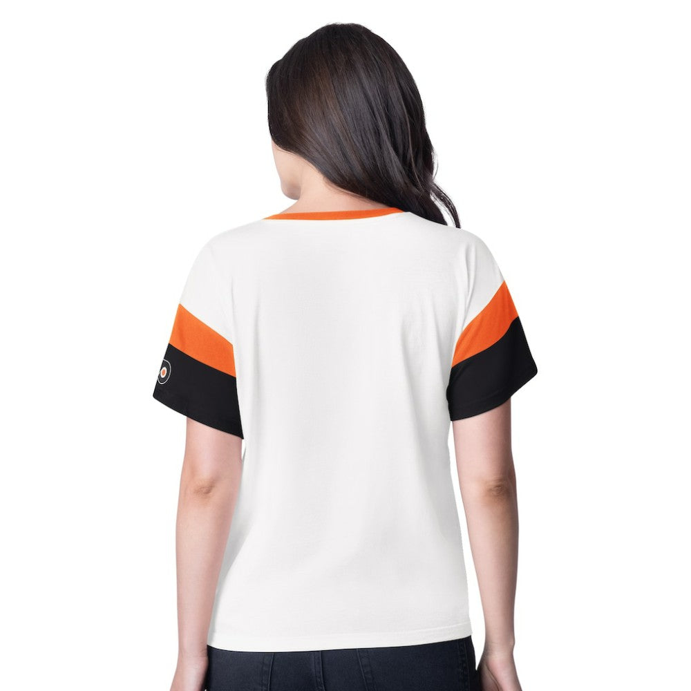 Philadelphia Flyers G-III 4Her by Carl Banks Women's Rink Oversized Rhinestone V-Neck T-Shirt For Sale