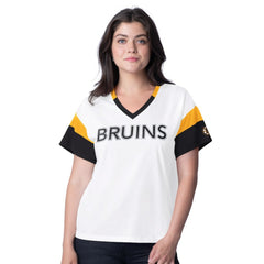 Boston Bruins G-III 4Her by Carl Banks Women's Rink Oversized Rhinestone V-Neck T-Shirt Sale
