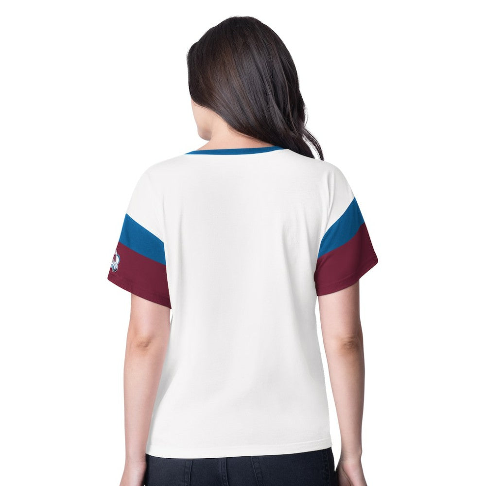 Colorado Avalanche G-III 4Her by Carl Banks Women's Rink Oversized Rhinestone V-Neck T-Shirt Online