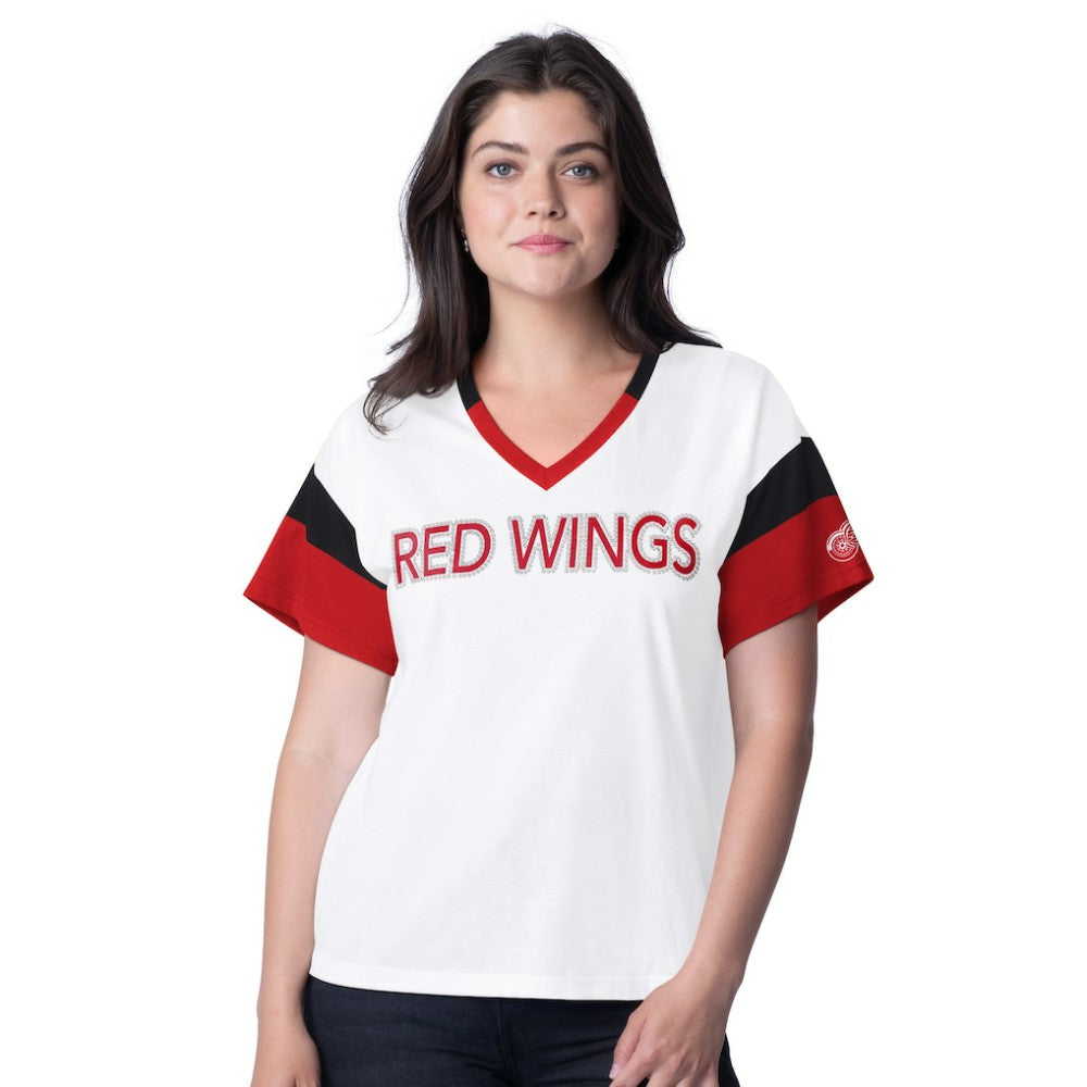 Detroit Red Wings G-III 4Her by Carl Banks Women's Rink Oversized Rhinestone V-Neck T-Shirt Discount
