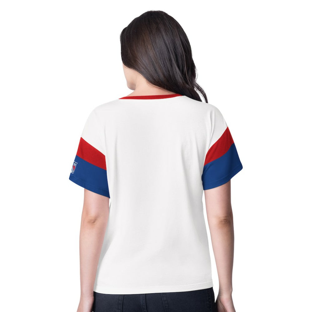 New York Rangers G-III 4Her by Carl Banks Women's Rink Oversized Rhinestone V-Neck T-Shirt Outlet