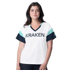 Seattle Kraken G-III 4Her by Carl Banks Women's Rink Oversized Rhinestone V-Neck T-Shirt On Sale