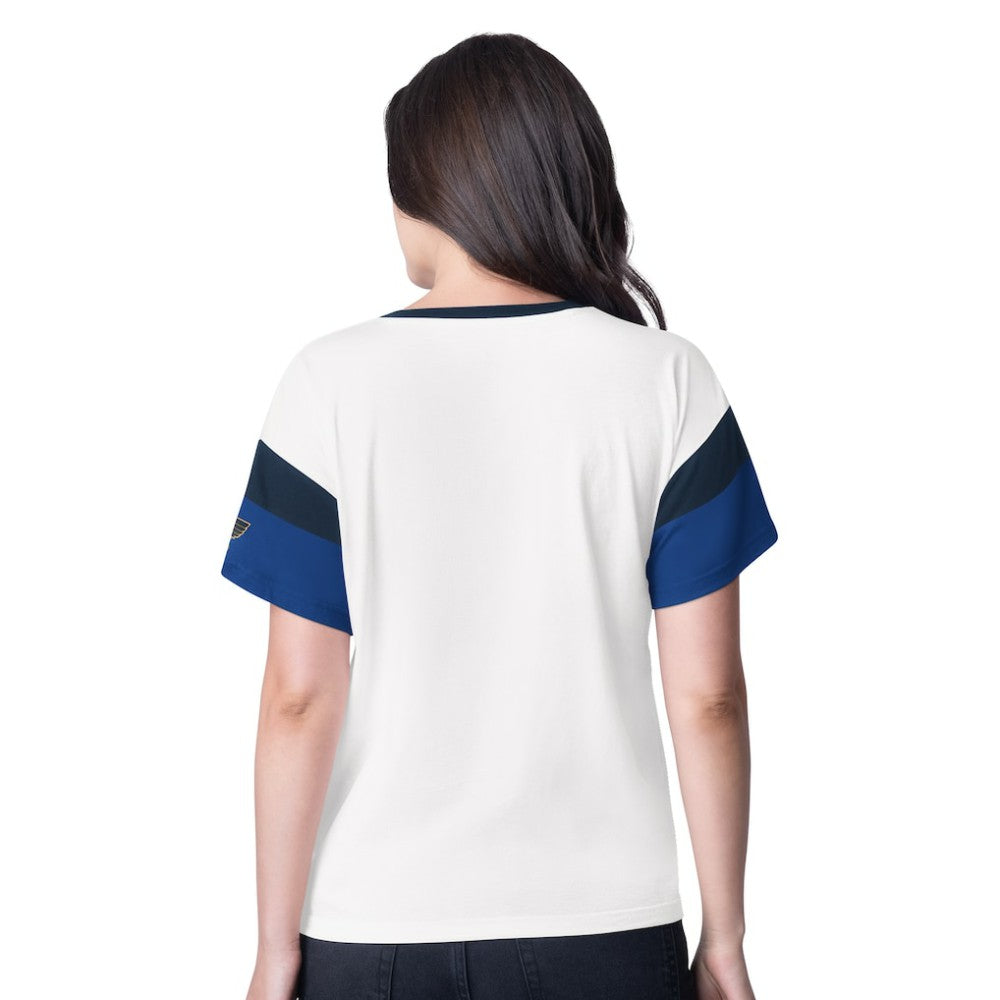 St. Louis Blues G-III 4Her by Carl Banks Women's Rink Oversized Rhinestone V-Neck T-Shirt Outlet