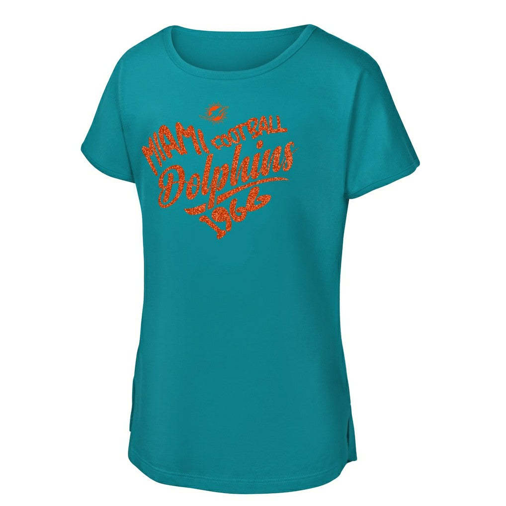 Miami Dolphins  Girls Youth Script Heart Dolman T-Shirt
