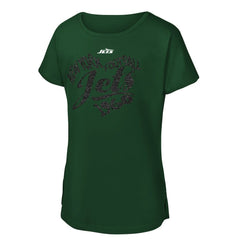 New York Jets  Girls Youth Script Heart Dolman T-Shirt