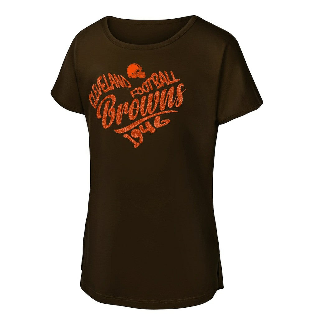 Cleveland Browns  Girls Youth Script Heart Dolman T-Shirt