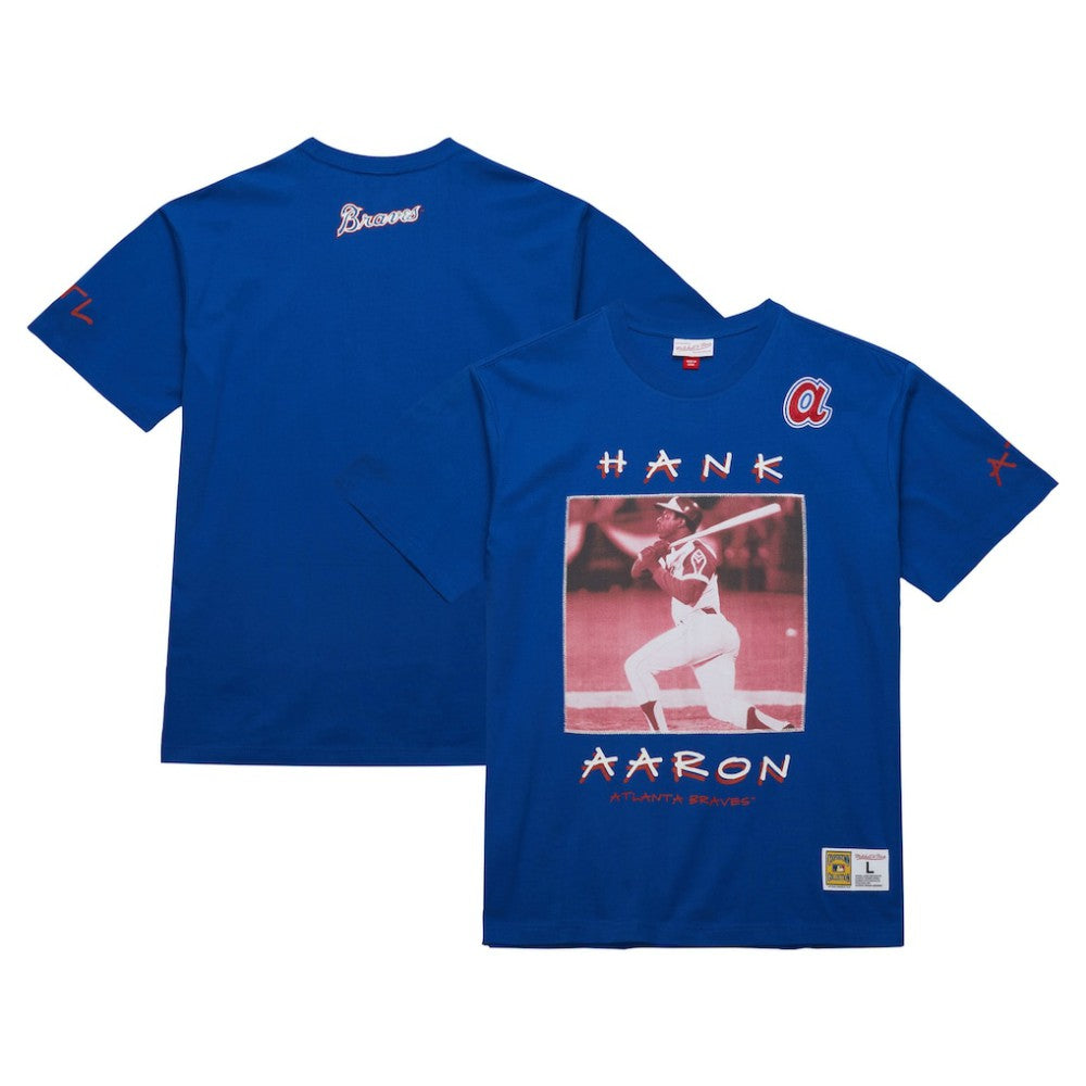 Hank Aaron Atlanta Braves Mitchell & Ness Cooperstown Collection Heavyweight Premium Player Vintage Logo T-Shirt | MLB Outlet