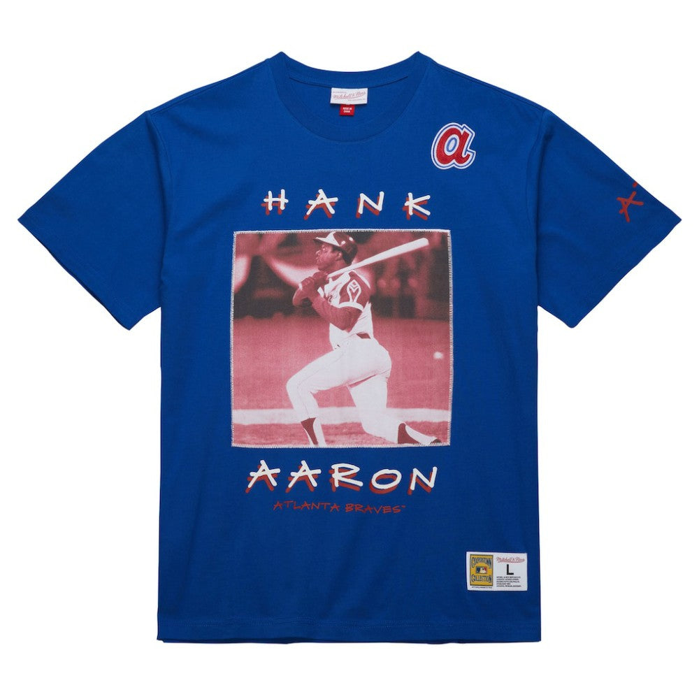 Hank Aaron Atlanta Braves Mitchell & Ness Cooperstown Collection Heavyweight Premium Player Vintage Logo T-Shirt | MLB Outlet