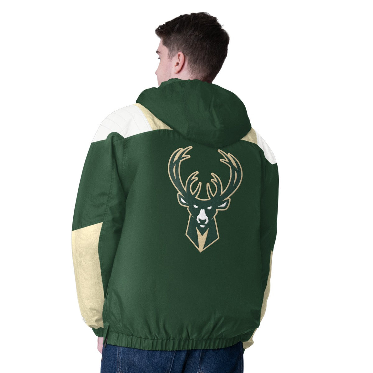 Milwaukee Bucks Starter Charger Half-Zip Pullover Jacket- Hunter Green/Cream outlet Online