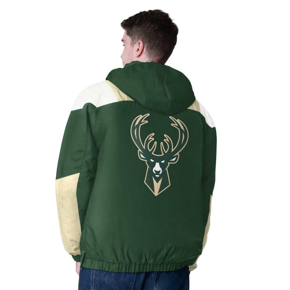 Milwaukee Bucks Starter Charger Half-Zip Pullover Jacket- Hunter Green/Cream outlet Online