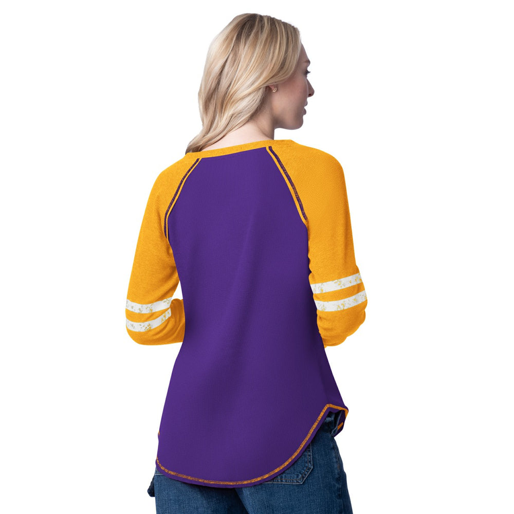 Los Angeles Lakers G-III 4Her by Carl Banks Women's Winner Waffle Knit Thermal Long Sleeve Tri-Blend T-Shirt On Sale