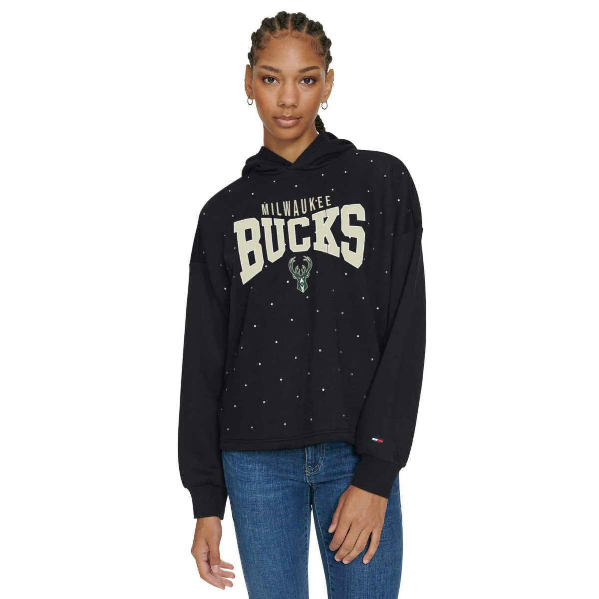 Milwaukee Bucks Tommy Jeans Women's Stella Cropped Pullover Hoodie On Sale